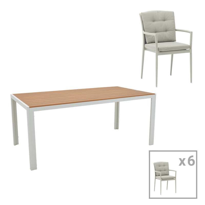 product_pako_200-000940 Τραπεζαρία Nares-Moritz A σετ 7τεμ λευκό-γκρι αλουμίνιο και plywood σε φυσική απόχρωση 180x90x72.5εκ - Image 1