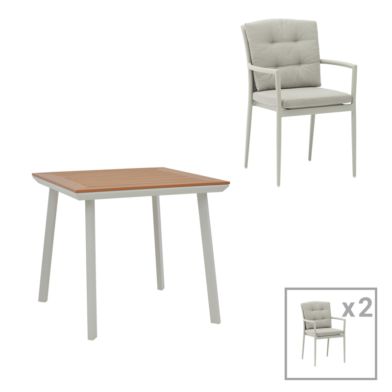 product_pako_200-000950 Τραπεζαρία Synergy-Moritz σετ 3τεμ λευκό-γκρι αλουμίνιο και plywood σε φυσικό χρώμα 80x80x74εκ - Image 1