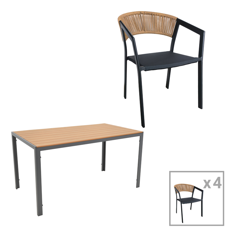 product_pako_200-000951 Τραπεζαρία Nares-Glisten C σετ 5τεμ ανθρακί αλουμίνιο και plywood σε φυσικό χρώμα 140x80x72.5εκ - Image 1