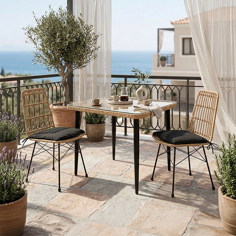 product_pako_200-000962 Τραπεζαρία Naoki U σετ 3τεμ rattan pe σε φυσική απόχρωση και μαύρο μέταλλο 80x80x78εκ - Image 1