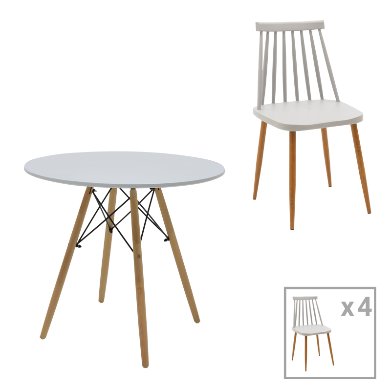 product_pako_200-000973 Τραπεζαρία Aurora-Julita σετ 5τεμ pp-mdf σε γκρι-λευκό-φυσική απόχρωση Φ80x73εκ - Image 1