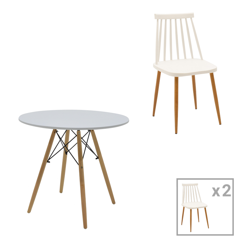 product_pako_200-000978 Τραπεζαρία Aurora-Julita σετ 3τεμ pp-mdf σε λευκό-φυσική απόχρωση Φ80x73εκ - Image 1