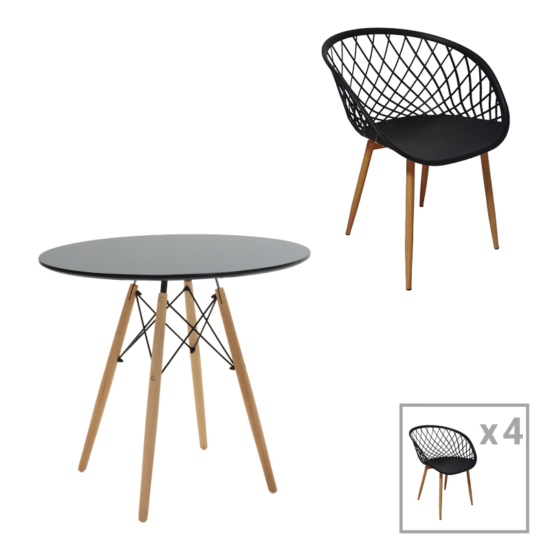 product_pako_200-000985 Τραπεζαρία με Πολυθρόνες Ezra μαύρο και Τραπέζι Julita μαύρο Φ80x73εκ Σετ 5τεμ - Image 1