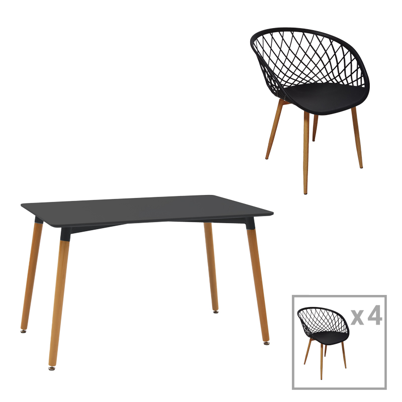 product_pako_200-000988 Τραπεζαρία Ezra-Natali σετ 5τεμ pp-mdf σε μαύρη-φυσική απόχρωση 120x80x76εκ - Image 1