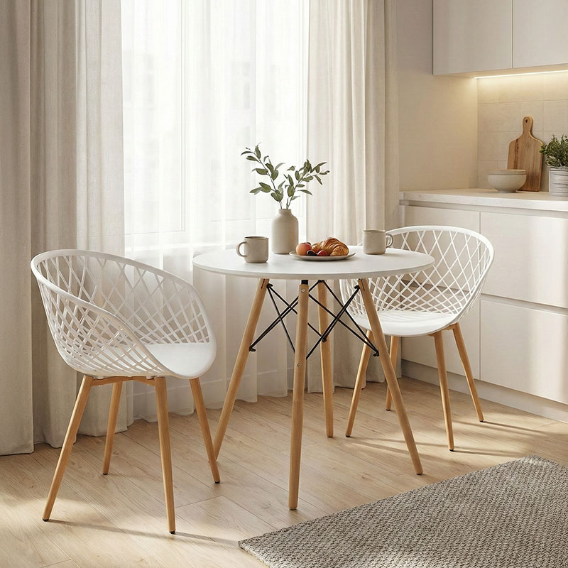 product_pako_200-000990 Τραπεζαρία Ezra-Julita σετ 3τεμ pp-mdf σε λευκό-φυσική απόχρωση Φ80x73εκ - Image 1