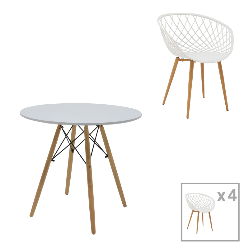 product_pako_200-000991 Τραπεζαρία με Πολυθρόνες Ezra λευκό και Τραπέζι Julita λευκό Φ80x73εκ Σετ 5τεμ - Image 1