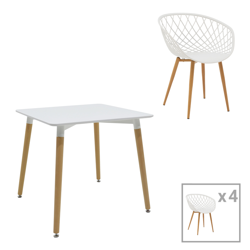 product_pako_200-000993 Τραπεζαρία Ezra-Natali σετ 5τεμ pp-mdf σε λευκή-φυσική απόχρωση 80x80x76εκ - Image 1