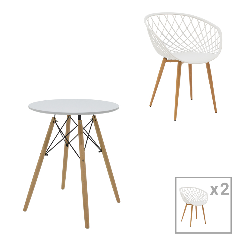 product_pako_200-000995 Τραπεζαρία Ezra-Julita σετ 3τεμ pp-mdf σε λευκό-φυσική απόχρωση Φ60x73εκ - Image 1
