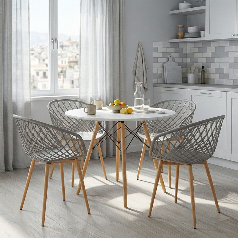 product_pako_200-000997 Τραπεζαρία Ezra-Julita σετ 5τεμ pp-mdf σε λευκό/γκρι με φυσική απόχρωση πόδια Φ80x73εκ - Image 1