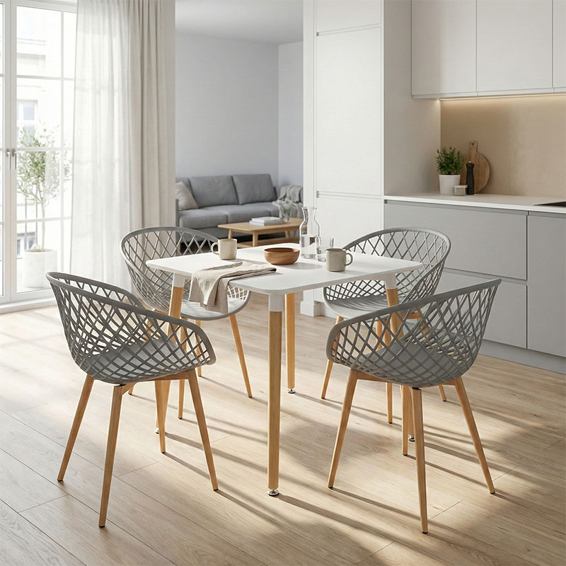 product_pako_200-000999 Τραπεζαρία Ezra-Natali σετ 5τεμ pp-mdf σε γκρι-λευκή απόχρωση με φυσικό πόδι 80x80x76εκ - Image 1