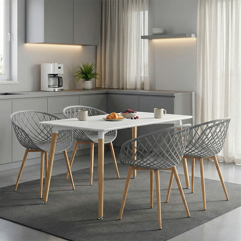 product_pako_200-001000 Τραπεζαρία Ezra-Natali σετ 5τεμ pp-mdf σε γκρι-λευκή απόχρωση με φυσικό πόδι 120x80x76εκ - Image 1