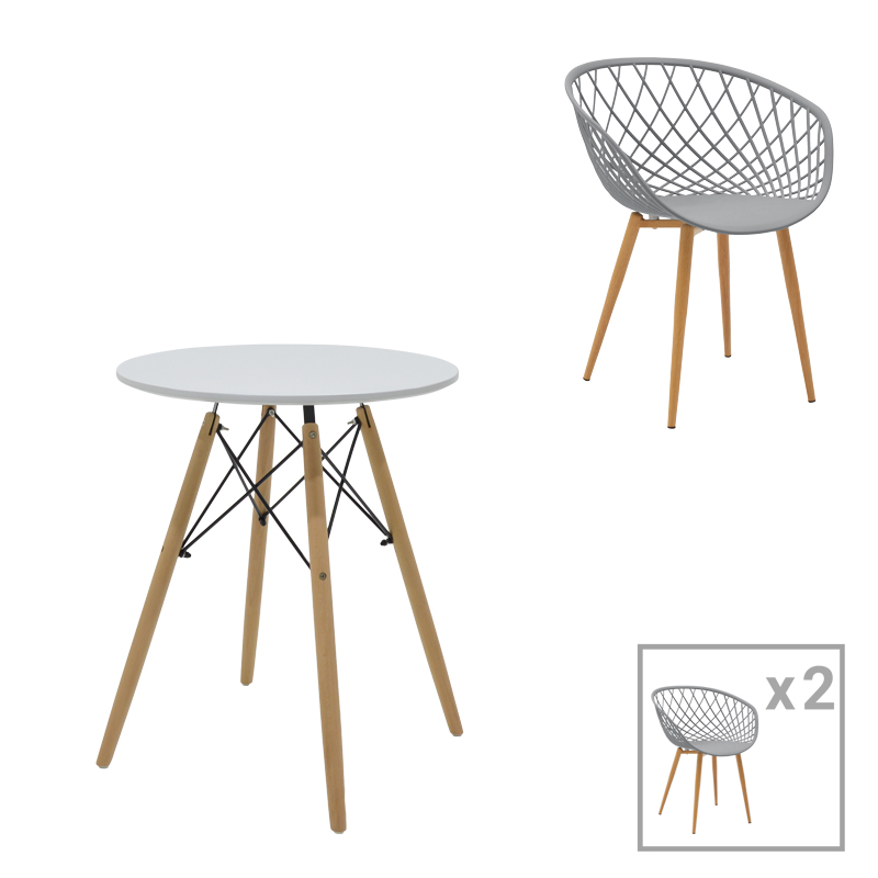 product_pako_200-001001 Τραπεζαρία Ezra-Julita σετ 3τεμ pp-mdf σε γκρι-λευκή-φυσική απόχρωση Φ60x73εκ - Image 1