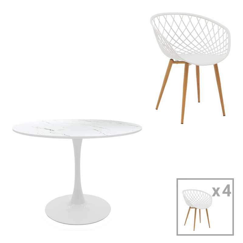 product_pako_200-001007 Τραπεζαρία Ezra-Balou σετ 5τεμ pp-mdf λευκό Φ100x73εκ - Image 1