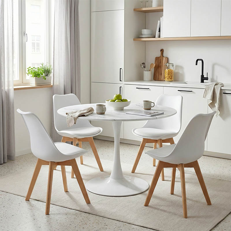 product_pako_200-001009 Τραπεζαρία Gaston-Balou σετ 5τεμ pp-mdf σε λευκό μαρμάρου απόχρωση Φ120x73εκ - Image 1