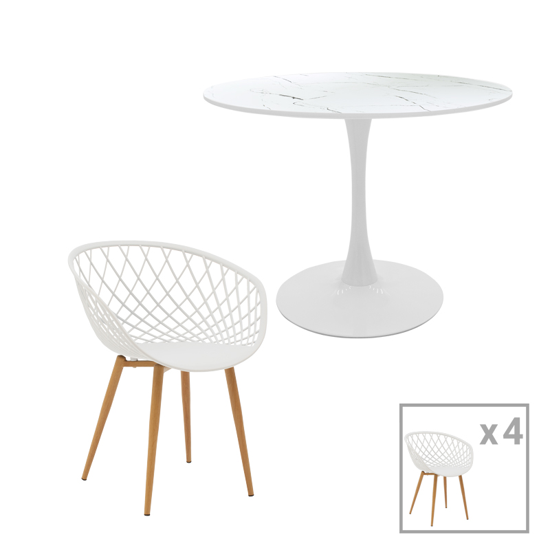 product_pako_200-001011 Τραπεζαρία Ezra-Balou σετ 5τεμ pp-mdf σε λευκό μαρμάρου απόχρωση Φ120x73εκ - Image 1