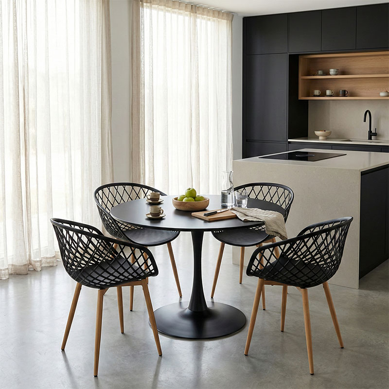 product_pako_200-001020 Τραπεζαρία Ezra-Balou σετ 5τεμ pp-mdf σε μαύρη-φυσικό απόχρωση Φ100x73εκ - Image 1