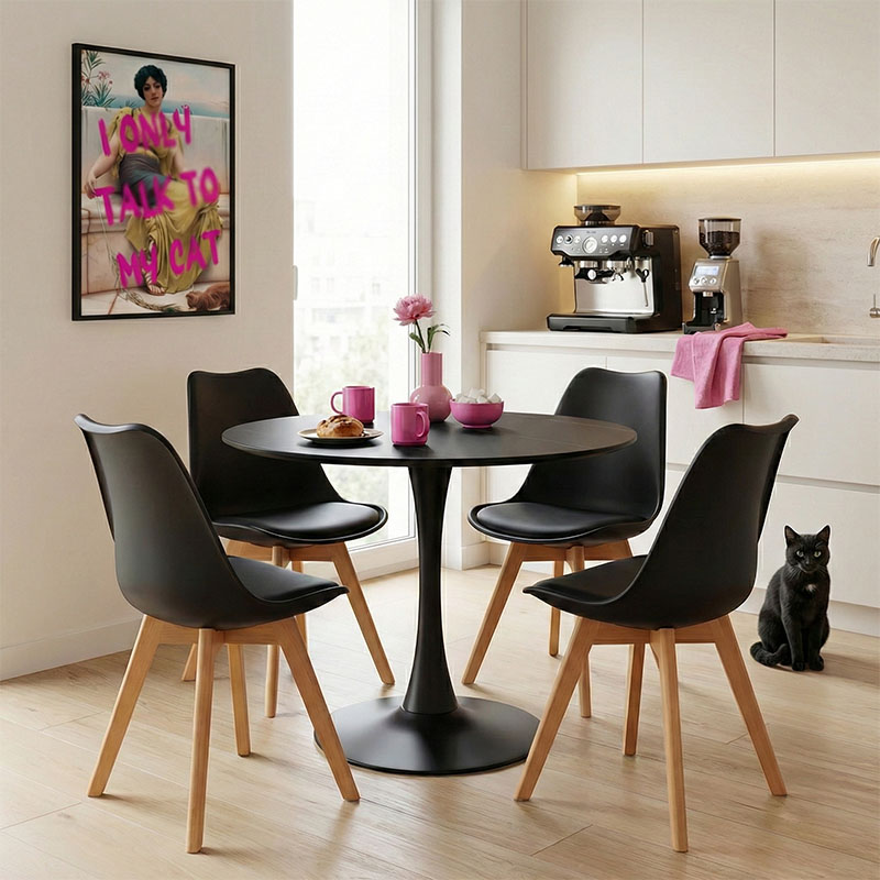 product_pako_200-001027 Τραπεζαρία Gaston-Balou σετ 5τεμ pp-mdf σε μαύρη-φυσική απόχρωση Φ120x73εκ - Image 1