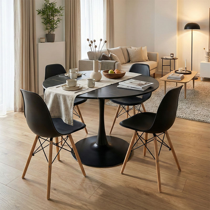 product_pako_200-001028 Τραπεζαρία Julita-Balou σετ 5τεμ MDF-PP σε μαύρο-φυσικό απόχρωση Φ120x73εκ - Image 1