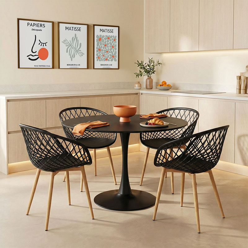 product_pako_200-001030 Τραπεζαρία Ezra-Balou σετ 5τεμ pp-mdf σε μαύρη-φυσικό απόχρωση Φ120x73εκ - Image 1