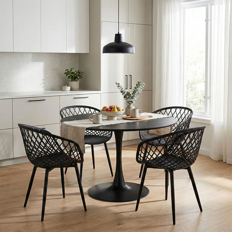product_pako_200-001031 Τραπεζαρία Ezra-Balou σετ 5τεμ pp-mdf σε μαύρη απόχρωση Φ120x73εκ - Image 1