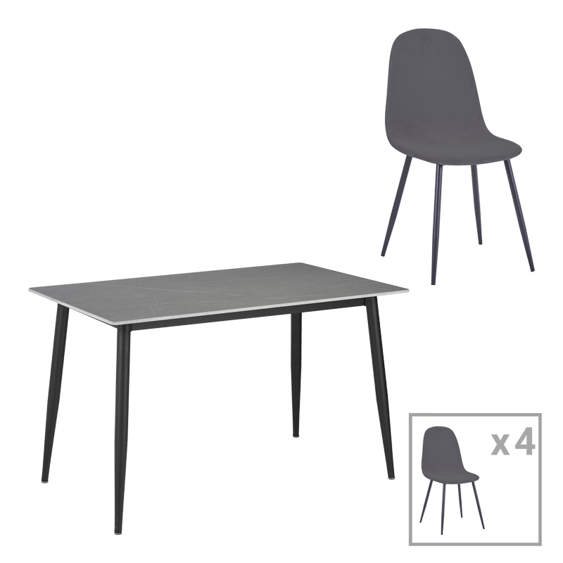product_pako_200-001061 Τραπεζαρία Gustas-Bella B σετ 5τμχ γκρι μαρμάρου sintered stone-μαύρο μέταλλο 120x60x75εκ - Image 1