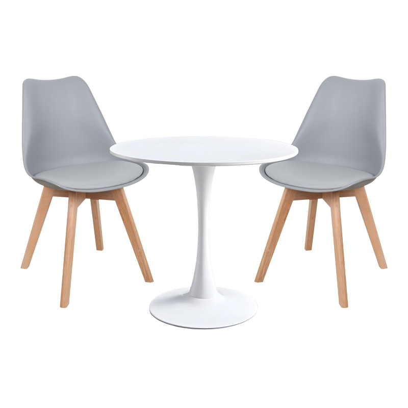 product_pako_200-001142 Τραπεζαρία Elijah-Gaston σετ 3τεμ pp-pu σε γκρι-λευκή απόχρωση με φυσικό πόδι Φ60x74εκ - Image 1