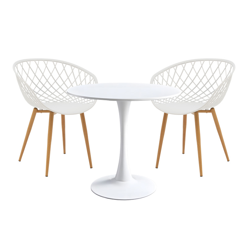 product_pako_200-001145 Τραπεζαρία Elijah-Ezra σετ 3τεμ pp-pu σε λευκή απόχρωση με φυσικό πόδι Φ60x74εκ - Image 1