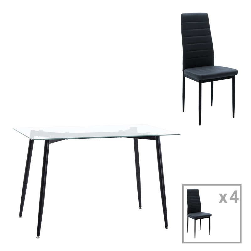product_pako_200-001157 Τραπεζαρία Quana-Parker σετ 5τεμ γυάλινο διάφανο-μαύρο πόδι 120x70x75cm - Image 1