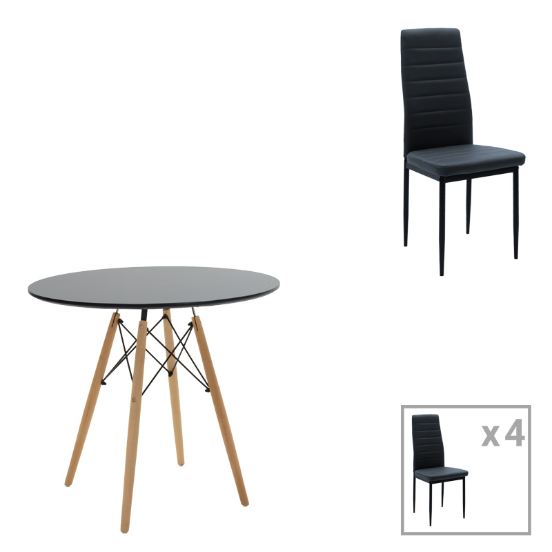 product_pako_200-001158 Τραπεζαρία Julita-Parker σετ 5τεμ mdf σε μαύρη-φυσική απόχρωση Φ80x73cm - Image 1