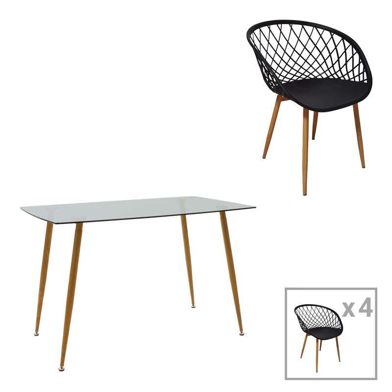 product_pako_200-001208 Τραπεζαρία Chloe-Ezra σετ 5τεμ γυάλινο 8χιλ ανθρακί - πόδι φυσικό 120x70x75εκ - Image 1