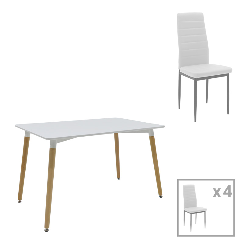 product_pako_200-001210 Τραπεζαρία Natali-Parker σετ 5τεμ MDF λευκό-πόδια φυσικό 120x80x76εκ - Image 1