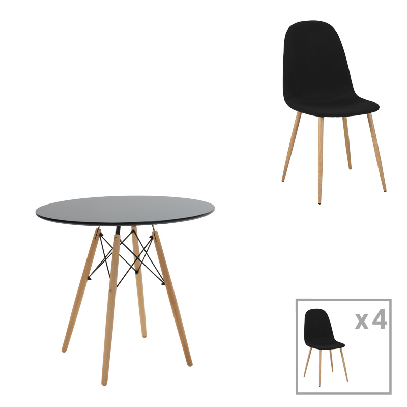 product_pako_200-001223 Τραπεζαρία Julita-Bella σετ 5τεμ mdf σε μαύρη-φυσική απόχρωση Φ80x73εκ - Image 1