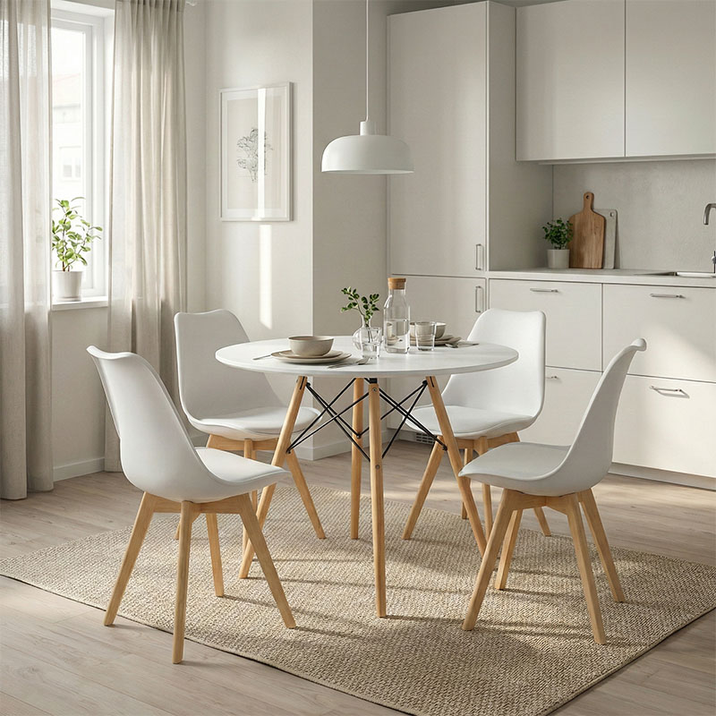 product_pako_200-001242 Τραπεζαρία Julita-Gaston σετ 5τεμ MDF και ξύλο οξιάς σε λευκή-φυσική απόχρωση Φ80x73εκ - Image 1