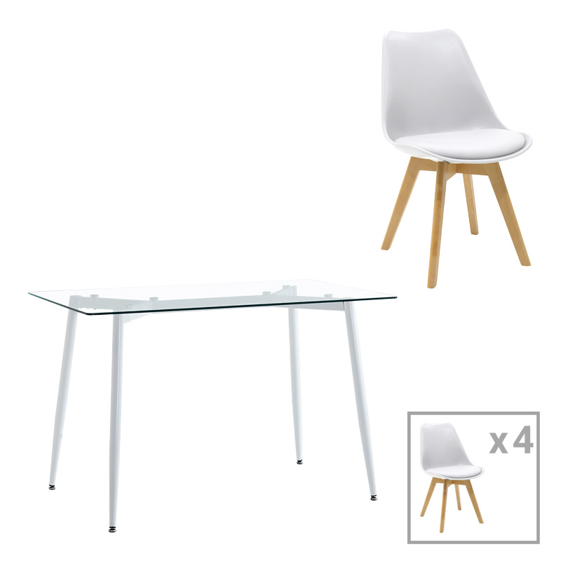 product_pako_200-001243 Τραπεζαρία Quana-Gaston σετ 5τεμ γυάλινο 8χιλ διάφανο - λευκό 120x70x75εκ - Image 1