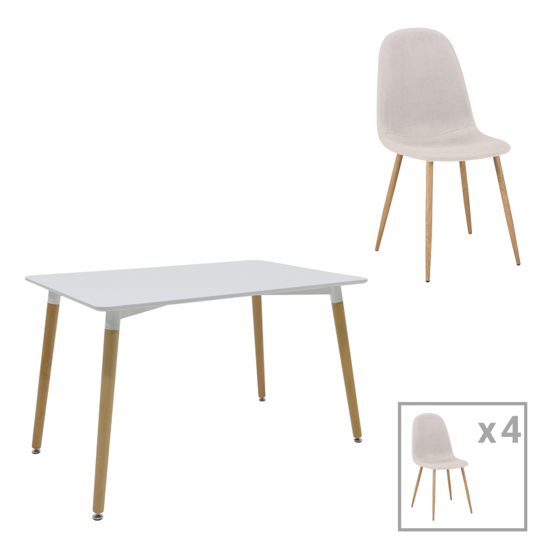 product_pako_200-001253 Τραπεζαρία Bella-Natali σετ 5τεμ MDF λευκό-πόδια φυσικό 120x80x76εκ - Image 1