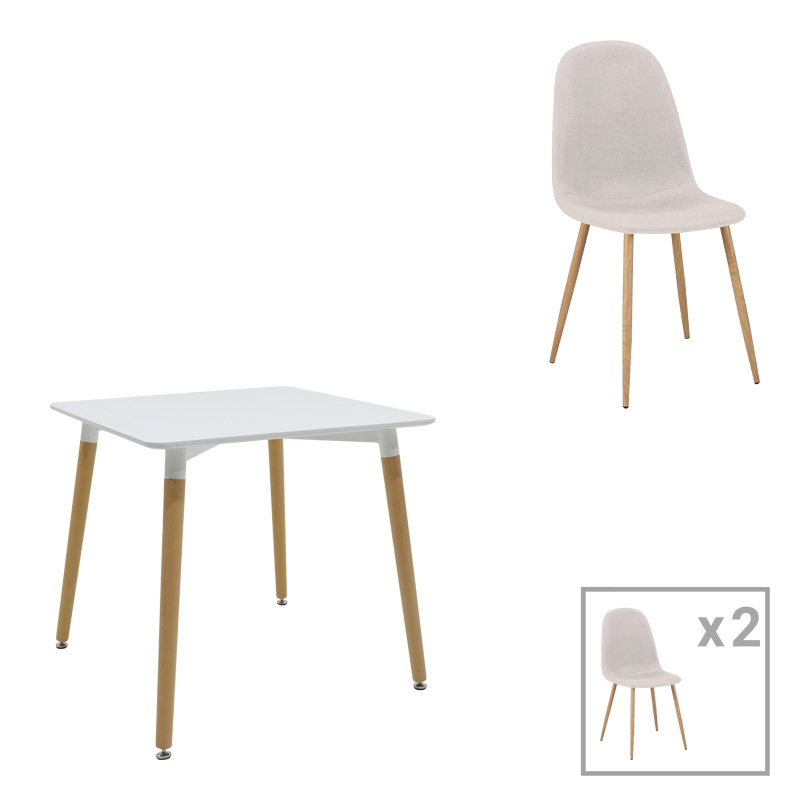 product_pako_200-001254 Τραπεζαρία Bella-Natali σετ 3τεμ MDF λευκό-πόδια φυσικό 80x80x76εκ - Image 1