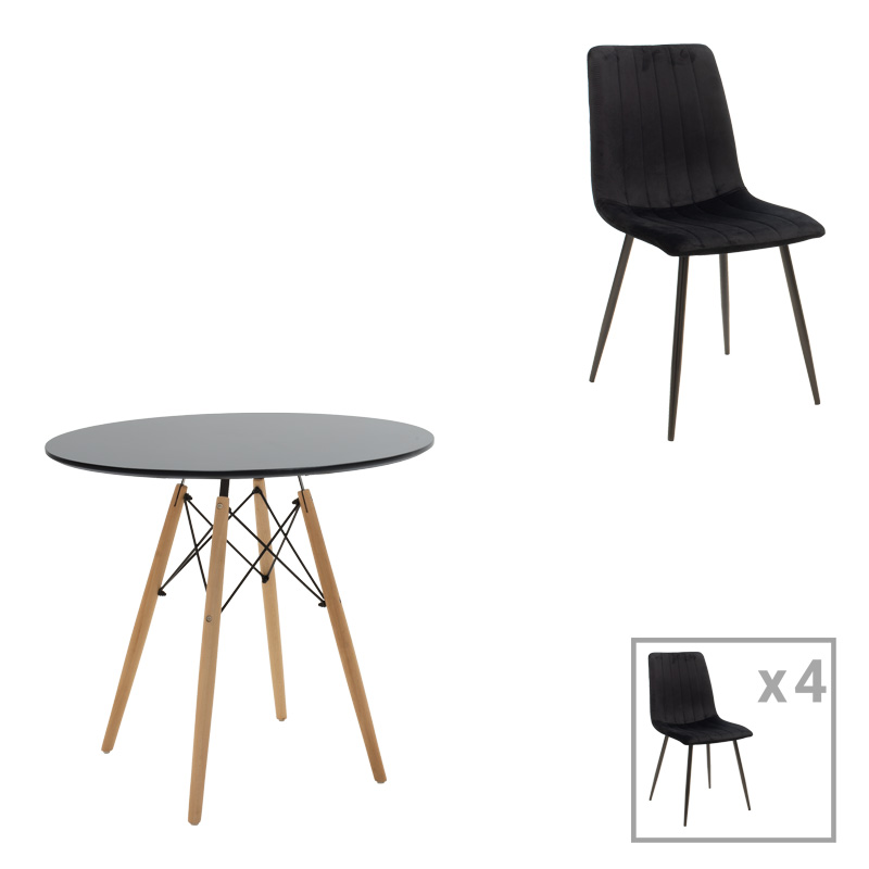 product_pako_200-001258 Τραπεζαρία Julita-Noor σετ 5τεμ MDF μαύρο-πόδια φυσικό Φ80x73εκ - Image 1