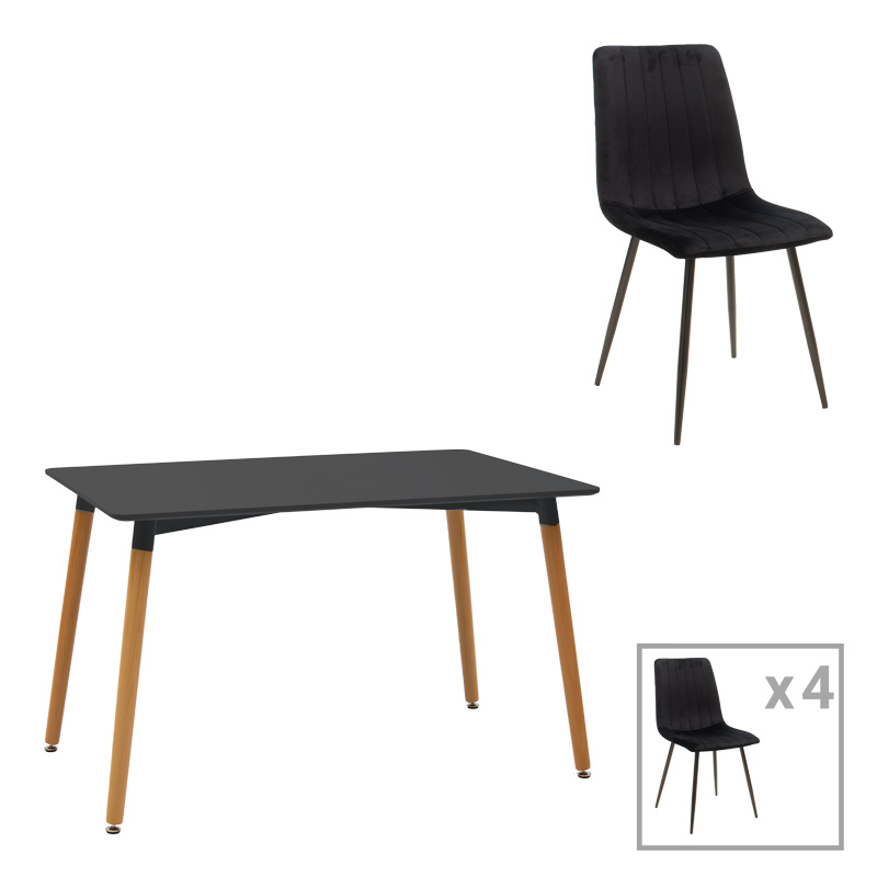 product_pako_200-001259 Τραπεζαρία Natali-Noor σετ 5τεμ MDF μαύρο-πόδια φυσικό 120x80x76εκ - Image 1
