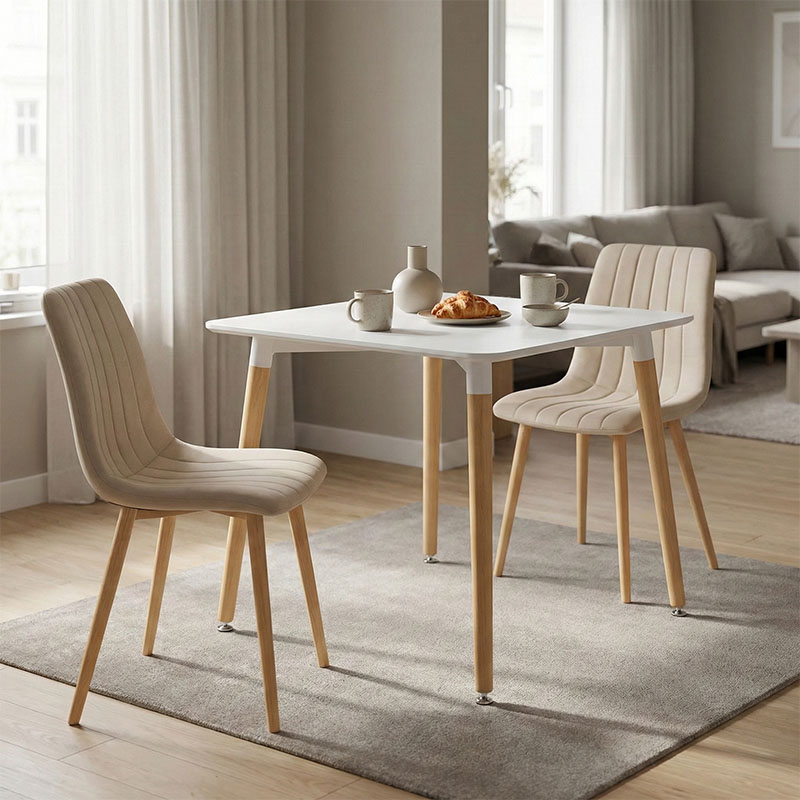 product_pako_200-001267 Τραπεζαρία Natali-Noor σετ 3τεμ MDF λευκό-μπεζ-πόδια φυσικό 80x80x76εκ - Image 1
