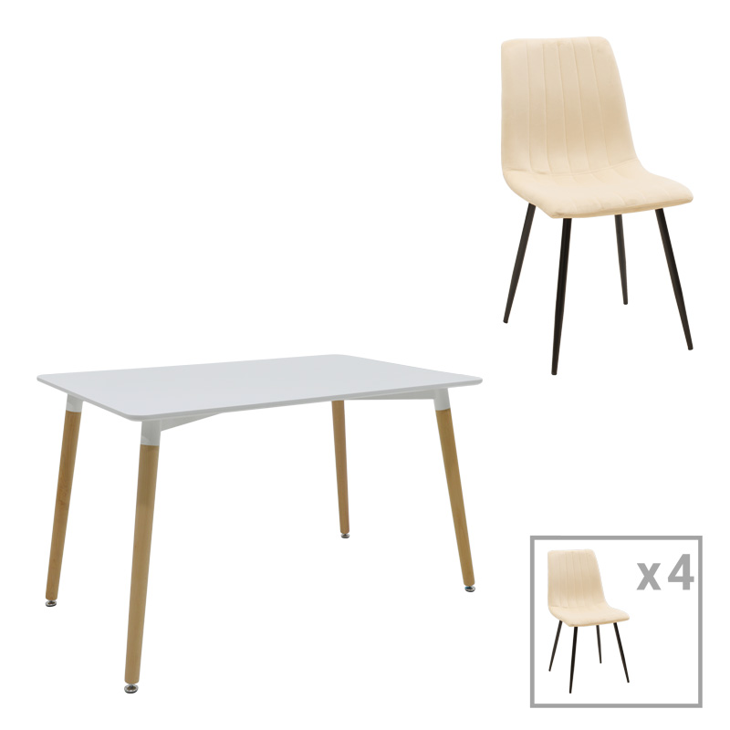 product_pako_200-001269 Τραπεζαρία Natali-Noor σετ 5τεμ MDF λευκό-μπεζ-πόδια φυσικό 120x80x76εκ - Image 1