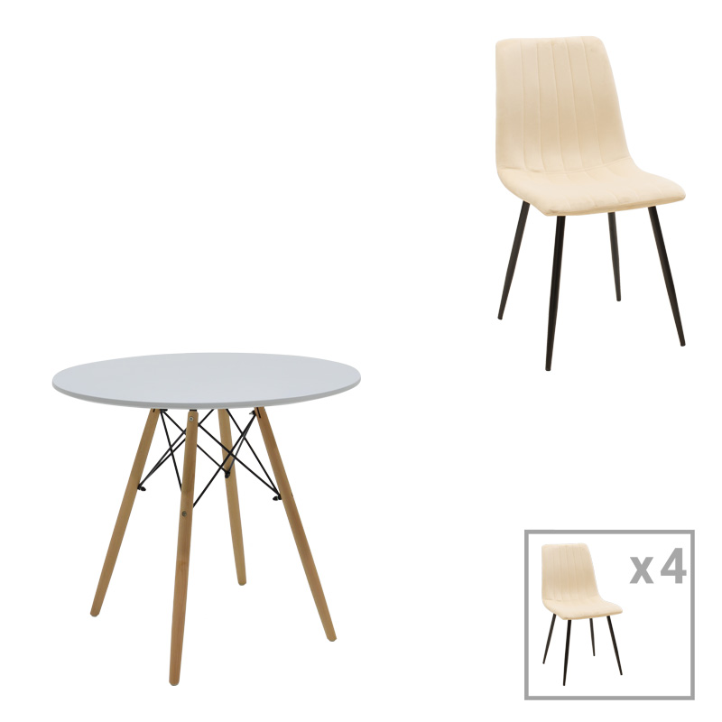 product_pako_200-001271 Τραπεζαρία Julita-Noor σετ 5τεμ MDF λευκό-μπεζ-φυσικό Φ80x73εκ - Image 1