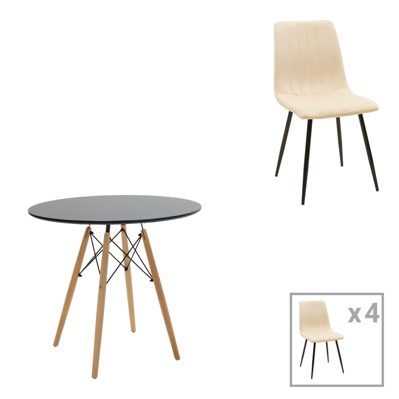 product_pako_200-001272 Τραπεζαρία Julita-Noor σετ 5τεμ MDF μαύρο-μπεζ-φυσικό Φ80x73εκ - Image 1