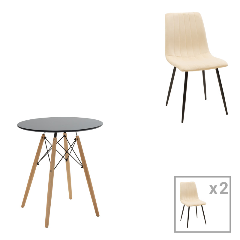 product_pako_200-001274 Τραπεζαρία Julita-Noor σετ 3τεμ MDF μαύρο-μπεζ-φυσικό Φ60x73εκ - Image 1
