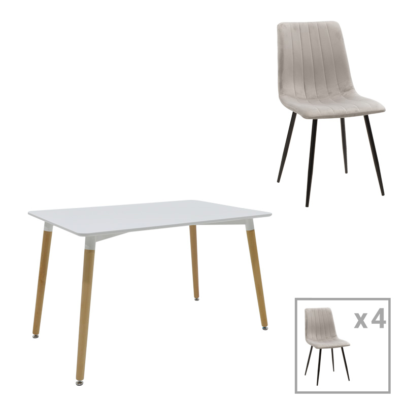 product_pako_200-001279 Τραπεζαρία Natali-Noor σετ 5τεμ MDF λευκό-γκρι-πόδια φυσικό 120x80x76εκ - Image 1