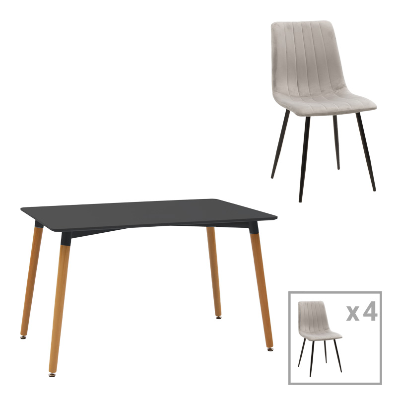 product_pako_200-001280 Τραπεζαρία Natali-Noor σετ 5τεμ MDF μαύρο-γκρι-πόδια φυσικό 120x80x76εκ - Image 1