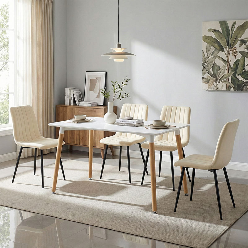 product_pako_200-001297 Τραπεζαρία Natali-Noor σετ 5τεμ MDF λευκό-μπεζ ύφασμα 120x80x76εκ - Image 1