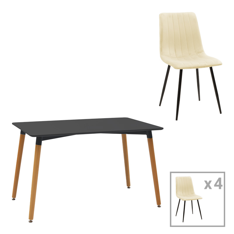 product_pako_200-001298 Τραπεζαρία Natali-Noor σετ 5τεμ MDF μαύρο-μπεζ ύφασμα 120x80x76εκ - Image 1