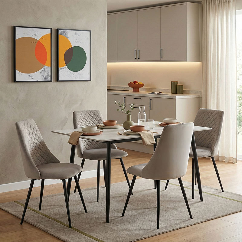 product_pako_200-001303 Τραπεζαρία Gustas-Giselle σετ 5τεμ λευκό μαρμάρου-γκρι βελουδο 120x80x76εκ - Image 1