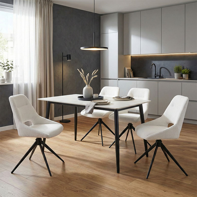 product_pako_200-001305 Τραπεζαρία Gustas-Luciano I σετ 5τεμ λευκό μαρμάρου-κρεμ υφασμα 120x80x76εκ - Image 1