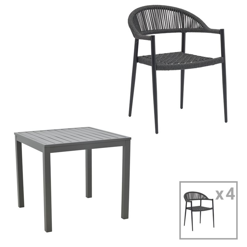 product_pako_200-001328 Τραπεζαρία Kliton-Freiburg σετ 5τεμ αλουμίνιο σε ανθρακί απόχρωση 80x80x74εκ - Image 1